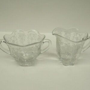 Duncan and Miller Glass Crystal FIRST LOVE 3 3/4 Inch Creamer and Sugar Bowl